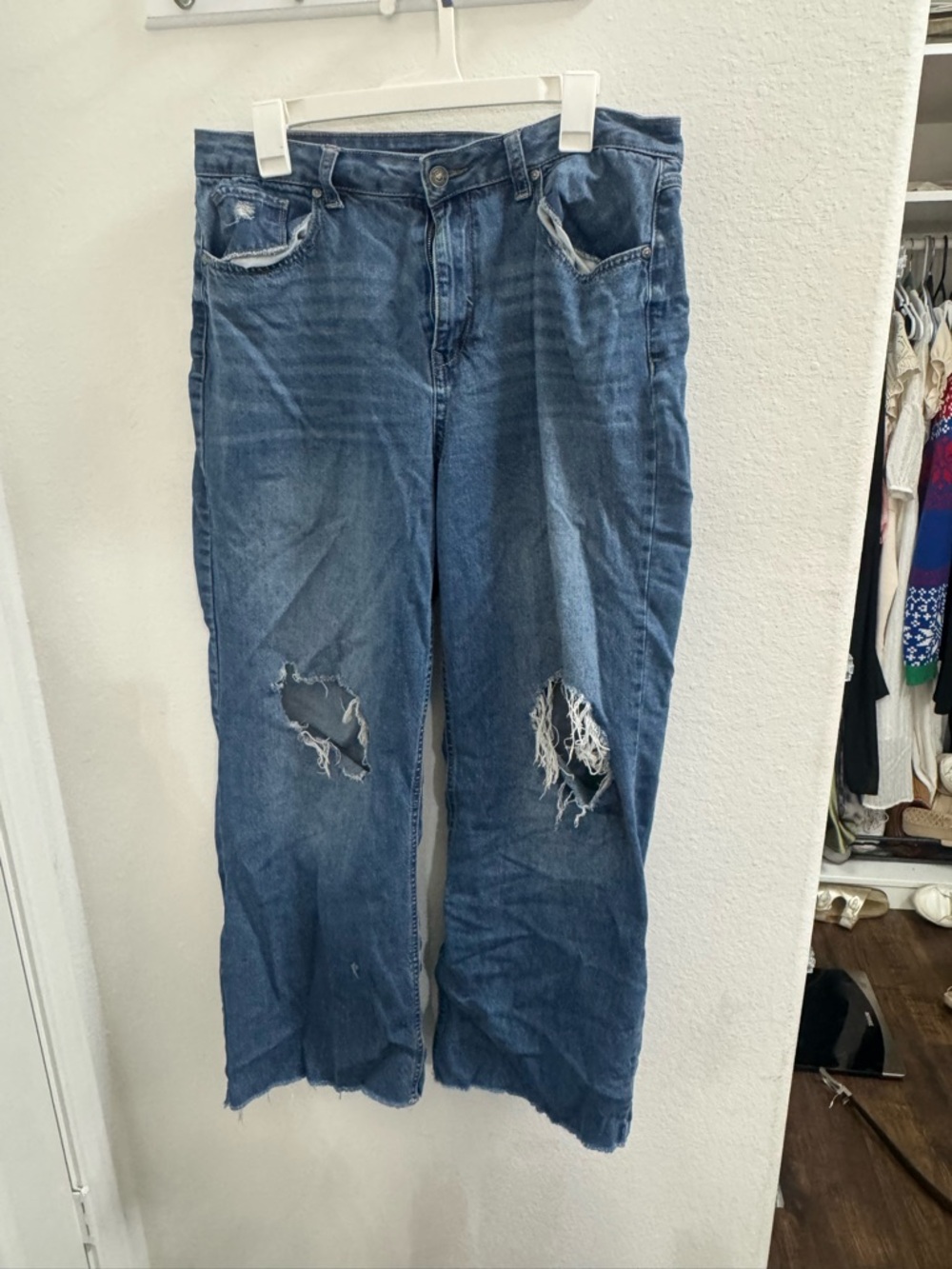 Rewash Distressed Blue Wide-Leg Jeans